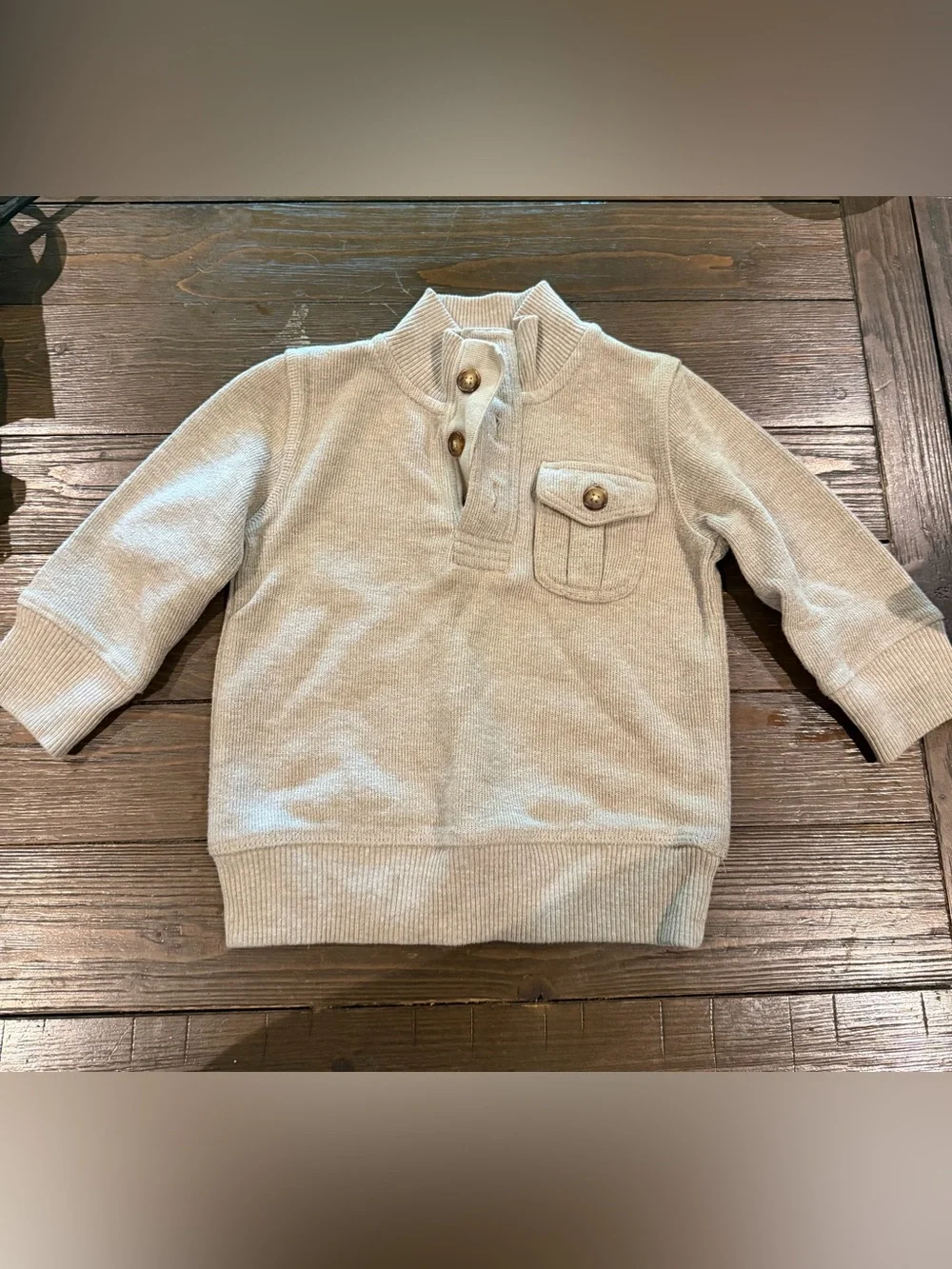 Toddler Cream Button-Neck Knit Top